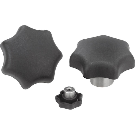 Kipp Star Grip With Protruding Bushing M10X30, D1=50, H=32, Form:L, Thermoplastic Black, Comp:Stainless K0153.510X30